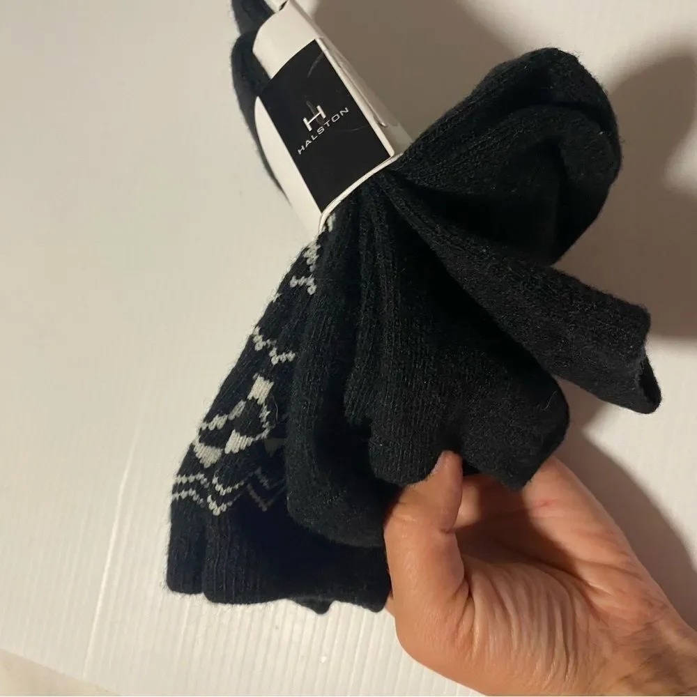 H Halston wool blend socks black/print 2 pairs NEW